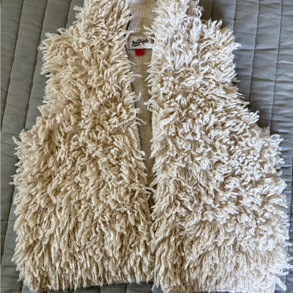 Woolrich Cream Shaggy Faux Fur Vest